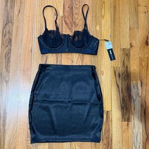 Fashion Nova Black Satin Pencil Skirt